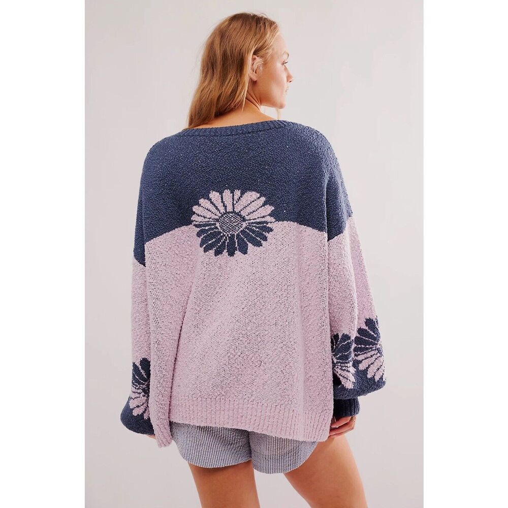 NWT Free People In Bloom Sweater Purple Blue Floral Pullover Size Small - Picture 2 of 8